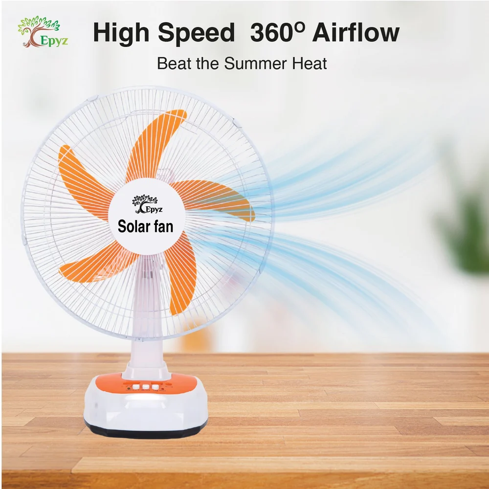 Epyz 16inch Solar Portable High Speed 3 Gear Table DC Fan and Rechargeable Solar Fan for Indoor - Image 2